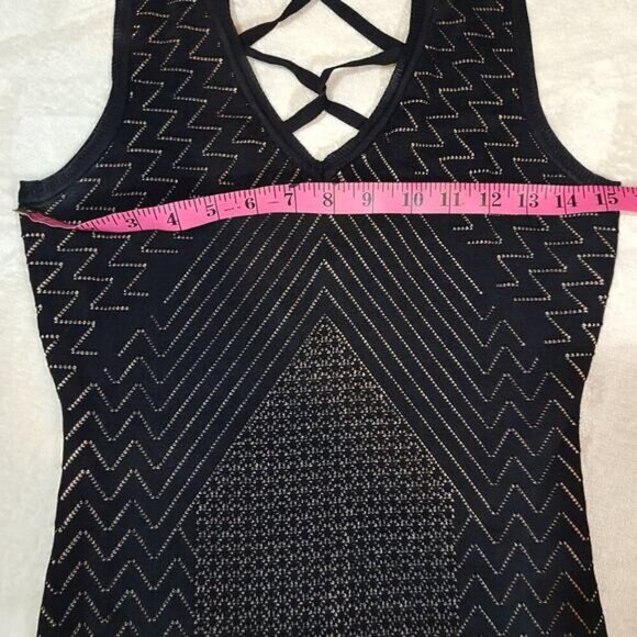 Guess Delilah Pointelle Knit Bodycon Black Dress with Strappy Back - Size Medium - Picture 7 of 10